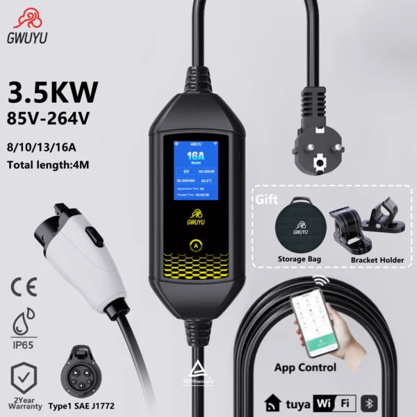 Nešiojamas EV įkroviklis Type1 J1772 3.5KW 4M IP 65